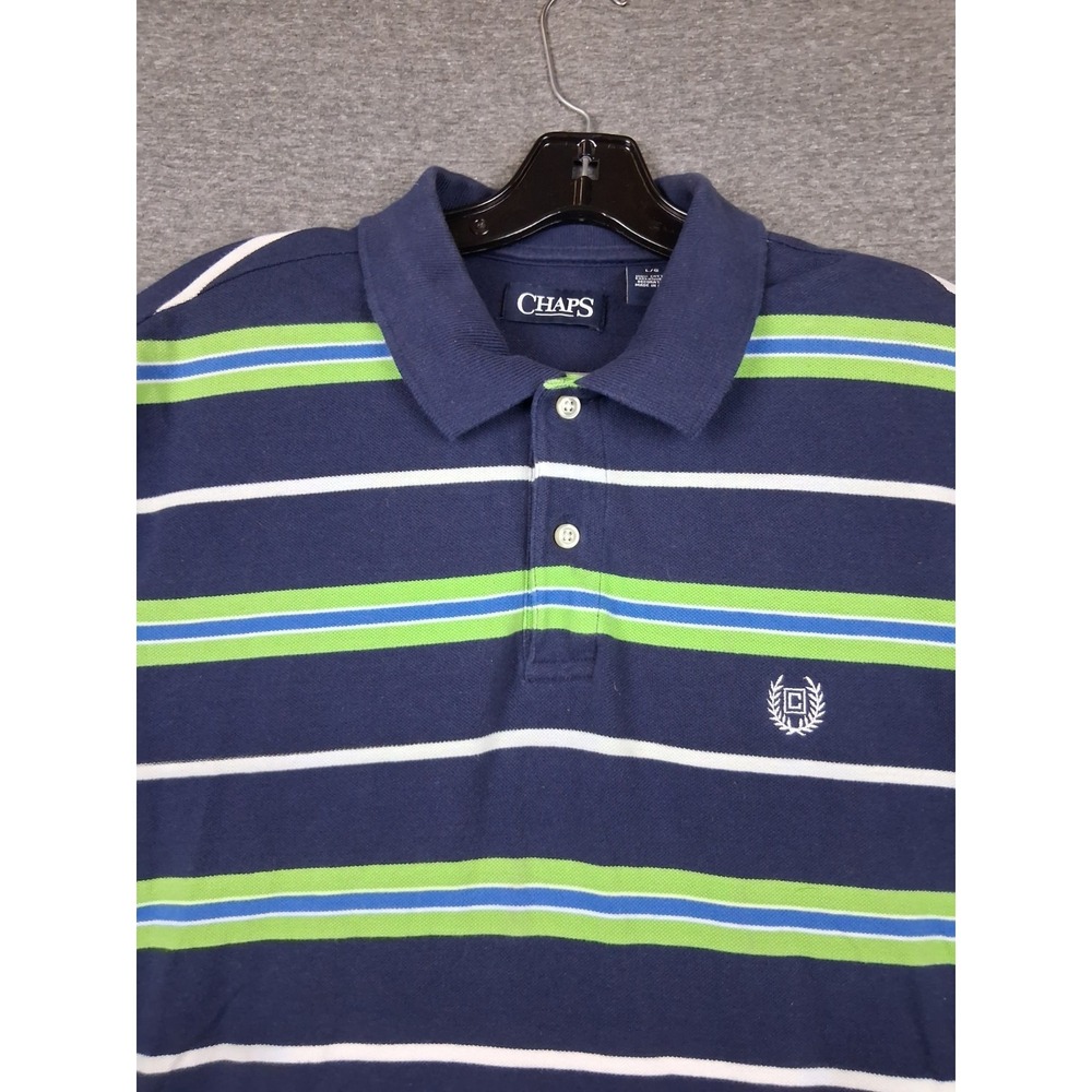 Chaps Mens Shirt L Blue Green‎ Stripe Polo Rugby Golf Preppy 90s Retro Classic